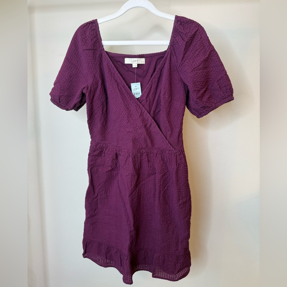 LOFT Deep Plum Textured Wrap Dress